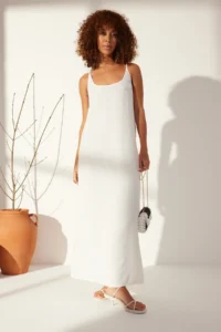 TRENDYOLMİLLA White 100% Linen Back Detailed Maxi Dress - Image 2