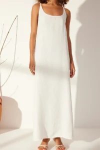 TRENDYOLMİLLA White 100% Linen Back Detailed Maxi Dress - Image 4