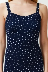 TRENDYOLMİLLA Navy Blue Patterned Sleeveless Fitted Ribbed Flexible Knitting Maxi Pen Dress - Image 5