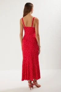 TRENDYOLMİLLA Rejection Polka Dot Sleeveless Fitted Ribbed Flexible Knitting Maxi Pen Dress - Image 5