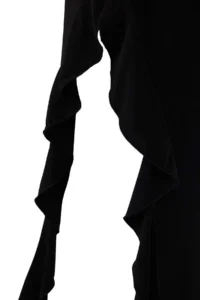 TRENDYOLMİLLA Black bodycone Zero Sleeve Slit Ruffle Detailed Flexible Thick Sandy Maxi Pen Dress - Image 8