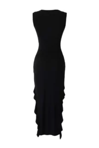 TRENDYOLMİLLA Black bodycone Zero Sleeve Slit Ruffle Detailed Flexible Thick Sandy Maxi Pen Dress - Image 9