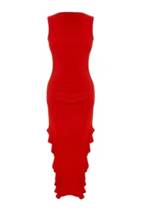 TRENDYOLMİLLA Rejection bodycone slit Ruffle Detailed Flexible Thick Sandy Maxi Pen Dress - Image 7