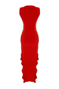 TRENDYOLMİLLA Rejection bodycone slit Ruffle Detailed Flexible Thick Sandy Maxi Pen Dress - Image 8