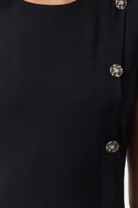 TRENDYOLMİLLA Black Plain Cut Button Detailed Mini Weaving Dress - Image 3