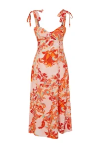 TRENDYOLMİLLA Pink Floral A Cut Viscose Midi Weaving Dress - Image 7