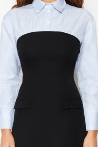 TRENDYOLMİLLA Black Plain bodycone Strapless Detailed Finike Mini Weaving Shirt Dress - Image 4