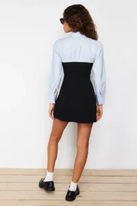 TRENDYOLMİLLA Black Plain bodycone Strapless Detailed Finike Mini Weaving Shirt Dress - Image 5