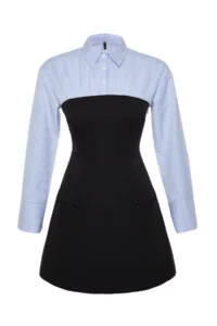 TRENDYOLMİLLA Black Plain bodycone Strapless Detailed Finike Mini Weaving Shirt Dress - Image 7