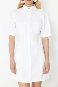 TRENDYOLMİLLA White Stitching Detailed Mini Denim Dress - Image 4