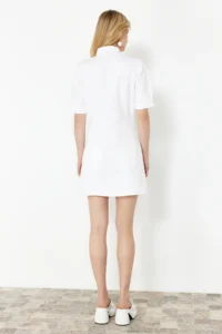 TRENDYOLMİLLA White Stitching Detailed Mini Denim Dress - Image 6