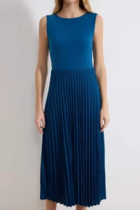 TRENDYOLMİLLA Petrol Blue Blue Blue Zero Sleeve Crew Neck Six pleated Flexible Midi Knitting Dress - Image 3