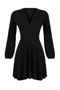 TRENDYOLMİLLA Black Plain skater V-neck skater/Sandy Midi Dress - Image 7