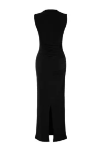 TRENDYOLMİLLA Black Draped Fitted Dog collar Sleeveless Flexible Knitting Maxi Pen Dress - Image 8