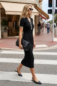 TRENDYOLMİLLA Black Midi Polo Shirt Collar Dress