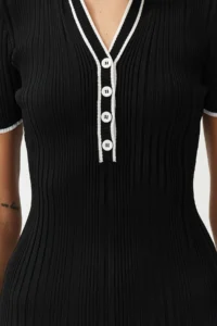 TRENDYOLMİLLA Black Midi Polo Shirt Collar Dress - Image 5