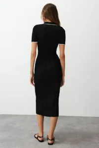 TRENDYOLMİLLA Black Midi Polo Shirt Collar Dress - Image 7