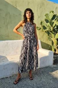TRENDYOLMİLLA Black animals shift shally Maxi Weaving Dress