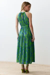 TRENDYOLMİLLA Mavi animals shift Barbell Neck Barbell Collar shally Maxi Weaving Dress - Image 7