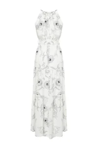 TRENDYOLMİLLA White animals shift Barbell Neck Lined Maxi Lined Weaving Dress - Image 10