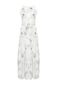 TRENDYOLMİLLA White animals shift Barbell Neck Lined Maxi Lined Weaving Dress - Image 9