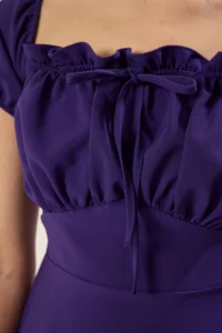 TRENDYOLMİLLA Purple A Cut Carmen Collar Lined Mini Weaving Crepe Dress - Image 4