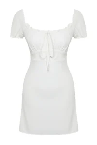 TRENDYOLMİLLA White Plain bodycone Crepe Lined Mini Weaving Dress - Image 8