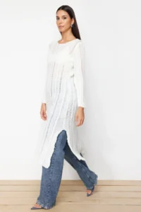 TRENDYOLMİLLA Ecru Soft textured Loose Knitting Detailed Knitwear Maxi Dress - Image 2