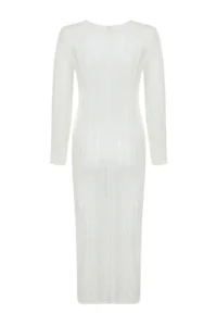 TRENDYOLMİLLA Ecru Soft textured Loose Knitting Detailed Knitwear Maxi Dress - Image 9