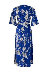 TRENDYOLMİLLA Mavi Belted flower patterned A Cut Double breasted Yaka Midi Weaving Dress - Image 8