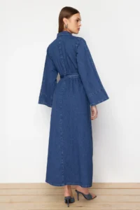 TRENDYOLMiLLA Dark Blue Belted Maxi Modest denim Shirt Dress - Image 6