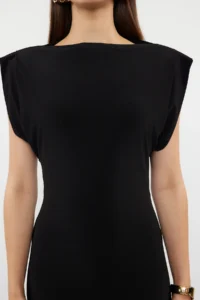 TRENDYOLMİLLA Black Plain Midi padded Draped bodycone/Fitting Flexible Knitting Dress - Image 4