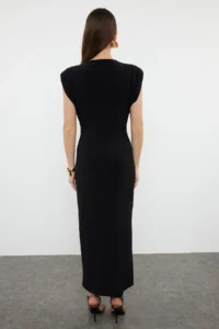 TRENDYOLMİLLA Black Plain Midi padded Draped bodycone/Fitting Flexible Knitting Dress - Image 5