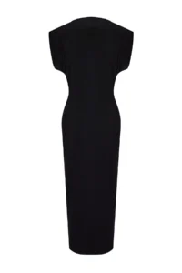 TRENDYOLMİLLA Black Plain Midi padded Draped bodycone/Fitting Flexible Knitting Dress - Image 7