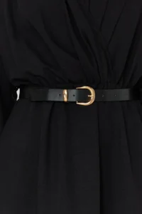 TRENDYOLMİLLA Black Arched A-line Double breasted Collared Aerobin Midi Weaving Dress - Image 4