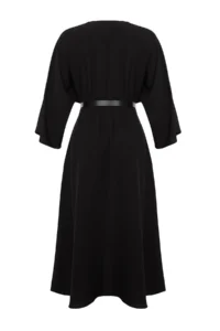 TRENDYOLMİLLA Black Arched A-line Double breasted Collared Aerobin Midi Weaving Dress - Image 8