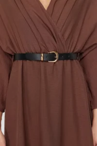 TRENDYOLMİLLA Brown Arched A-line Double breasted Collared Aerobin Boho Midi Weaving Dress - Image 6
