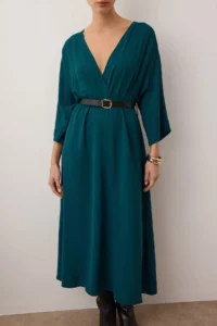 TRENDYOLMİLLA Petrol Blue Blue Blue Plain Skirt Opened at Waist Arched Midi  Weaving Dress - Image 3