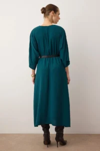 TRENDYOLMİLLA Petrol Blue Blue Blue Plain Skirt Opened at Waist Arched Midi  Weaving Dress - Image 4