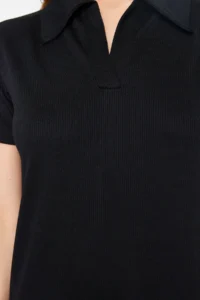 TRENDYOLMİLLA Black Polo Shirt Collar shift/Normal Kesim Midi Flexible Knitting Dress - Image 5
