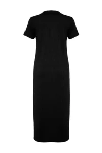TRENDYOLMİLLA Black Polo Shirt Collar shift/Normal Kesim Midi Flexible Knitting Dress - Image 8