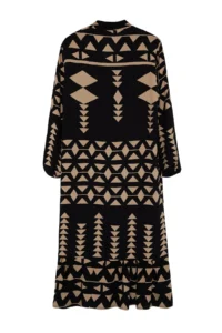 TRENDYOLMİLLA Black Midi Wide Cut Border Pattern Detailed Boho Weaving Dress - Image 9