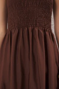 TRENDYOLMİLLA Brown Plain A Cut Gipelli Square Neck Lined Maxi Weaving Dress - Image 4