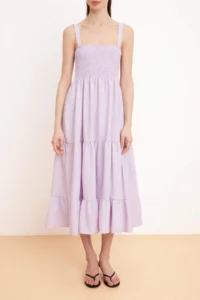 TRENDYOLMİLLA Lilac Plain Skirt Opened at Waist Gipelli Maxi Weaving Dress - Image 3