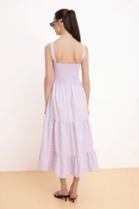 TRENDYOLMİLLA Lilac Plain Skirt Opened at Waist Gipelli Maxi Weaving Dress - Image 4