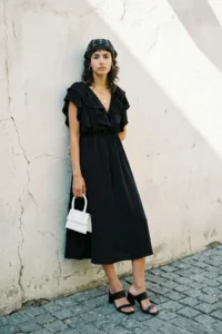 TRENDYOLMİLLA Black Plain A Cut with flywheel Weaving Dress