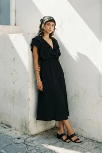 TRENDYOLMİLLA Black Plain A Cut with flywheel Weaving Dress - Image 2