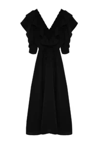 TRENDYOLMİLLA Black Plain A Cut with flywheel Weaving Dress - Image 9