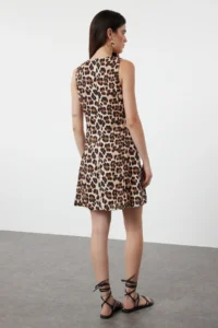 TRENDYOLMİLLA Brown Leopard Patterned Mini Satin Weaving Dress - Image 6