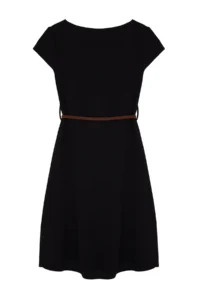 TRENDYOLMİLLA Black textured Belt Detailed Off-Shoulder Neck Flexible skater/Waisted Midi Knitting Dress - Image 8